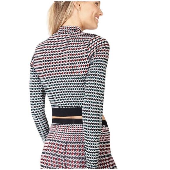 Fabletics Camryn Houndstooth Long Sleeve Top crop red white green black - Picture 3 of 8